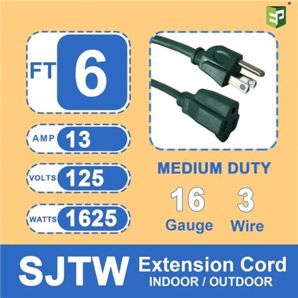 2 Pack 6 Ft Outdoor Extension Cord - 16/3 SJTW Green Electrical Cable
